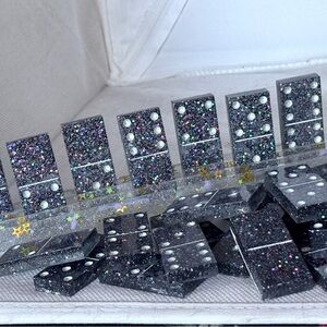 Handmade Glitter Black Domino Set and Rack